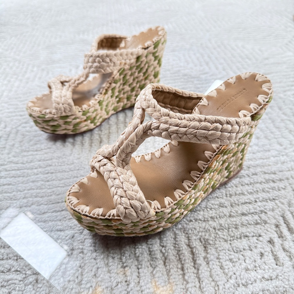 Carrie Forbes Raffia Wedge Sandals Women's 35 Beige Woven Boho Coastal Vacation